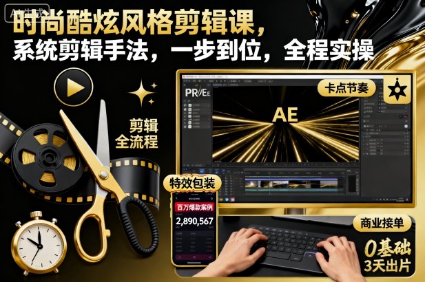 时尚酷炫风格剪辑课，系统剪辑手法，一步到位，全程实操-数码之翼