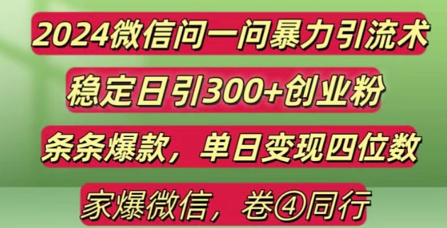 2024最新微信问一问暴力引流300+创业粉,条条爆款单日变现四位数【揭秘】-数码之翼