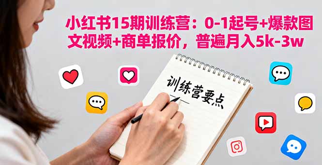 小红书15期训练营：0-1起号+爆款图文视频+商单报价，普遍月入5k-3w-数码之翼