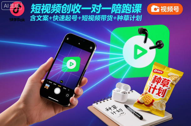 短视频创收一对一陪跑课，含文案+快速起号+短视频带货+种草计划-数码之翼