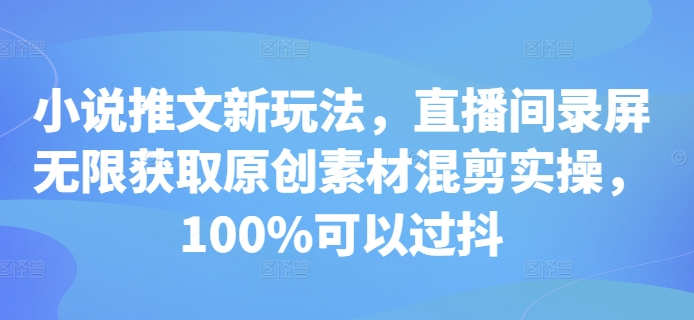 小说推文新玩法,直播间录屏无限获取原创素材混剪实操,100%可以过抖-数码之翼