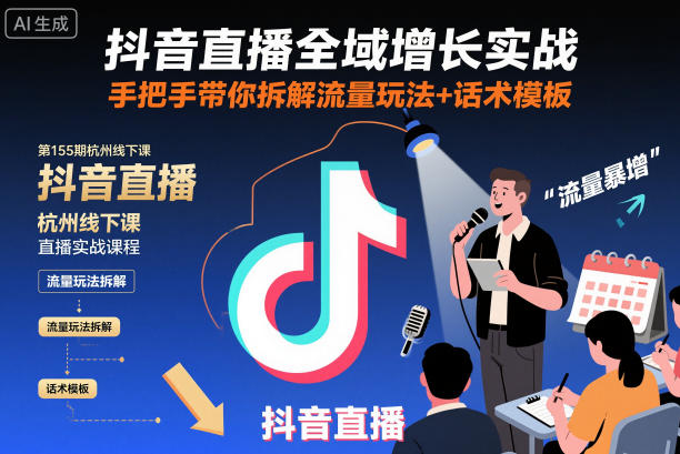 抖音直播全域增长实战第155期杭州线下课，手把手带你拆解流量玩法+话术模板-数码之翼