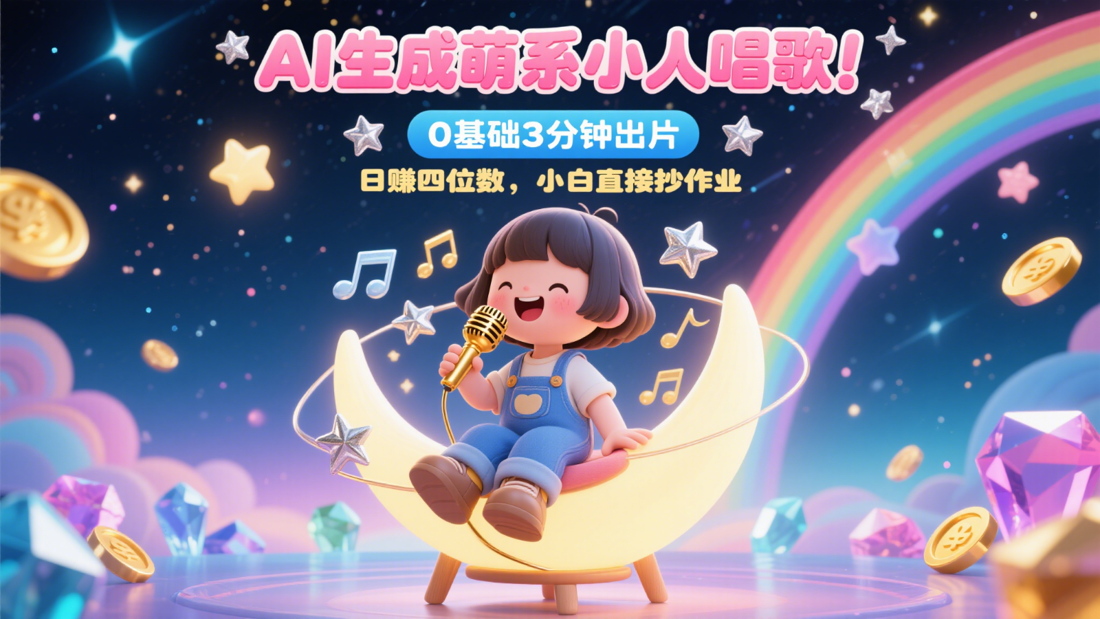 AI生成萌系小人唱歌!0基础3分钟出片,28个作品涨粉9万,日赚四位数,小白直接抄作业-数码之翼