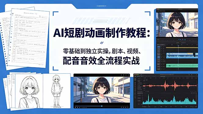 AI短剧动画制作教程：零基础到独立实操，剧本、视频、配音音效全流程实战-数码之翼