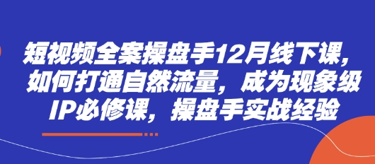 短视频全案操盘手12月线下课，如何打通自然流量，成为现象级IP必修课，操盘手实战经验-数码之翼