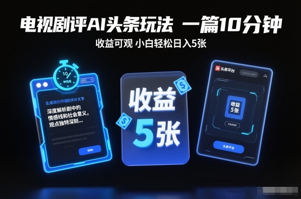 电视剧评AI头条玩法，一篇10分钟，收益可观，小白轻松日入5张+【独家】-数码之翼