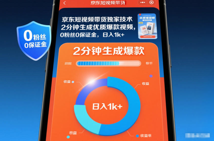 京东短视频带货独家技术，2分钟生成一条优质爆款视频，0粉丝0保证金，日入1k+【揭秘】-数码之翼