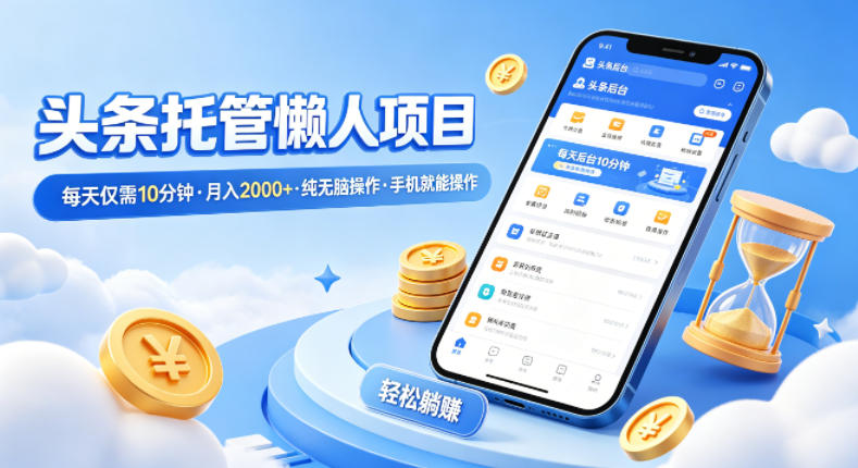 头条托管懒人项目，每天仅需10分钟，月入2000+，纯无脑操作，手机就能操作【揭秘】-数码之翼