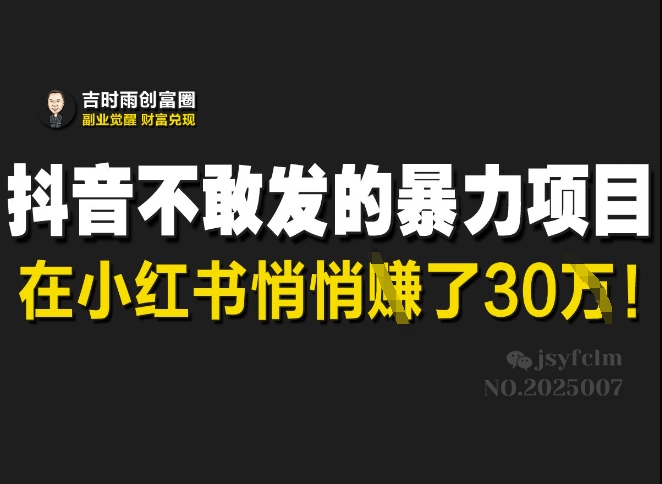 抖音不敢发的暴利项目，在小红书悄悄挣了30W-数码之翼