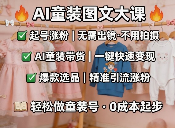AI童装图文剪辑，某社群童装图文大课，起号涨粉、AI童装带货、爆款选品，无需出镜和拍摄-数码之翼