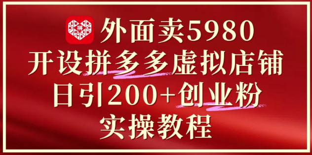 外面卖5980开设拼多多虚拟店铺：单日引流200+创业付费粉实战教程-数码之翼