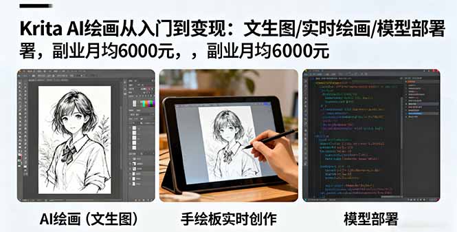Krita AI绘画从入门到变现：文生图/实时绘画/模型部署，副业月均6000元-数码之翼