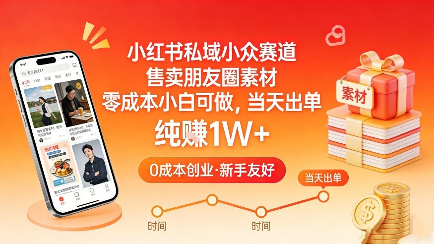 小红书私域小众赛道，售卖朋友圈素材，零成本小白可做，当天出单，月入1W+-数码之翼