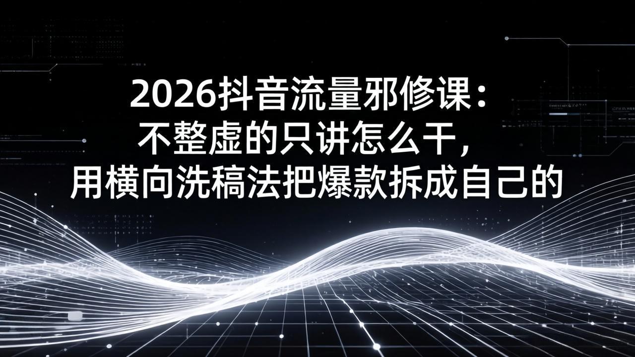 2026抖音流量邪修课：不整虚的只讲怎么干，用横向洗稿法把爆款拆成自己的-数码之翼