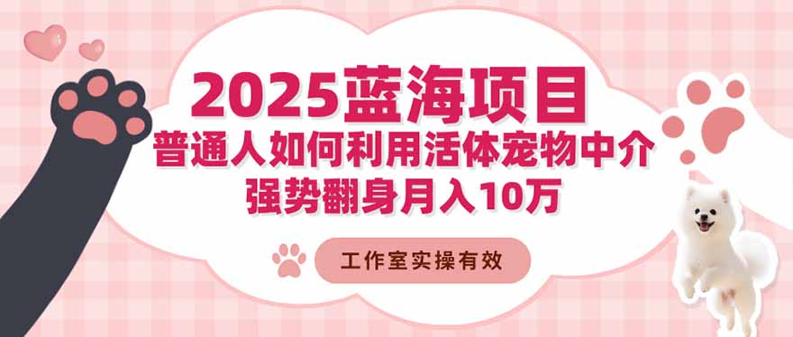 2025蓝海项目:普通人如何利用活体宠物中介,强势翻身月入10万-数码之翼