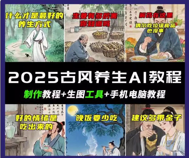 抖音AI古风养生视频教程日入五张 轻松涨粉 10W+-数码之翼