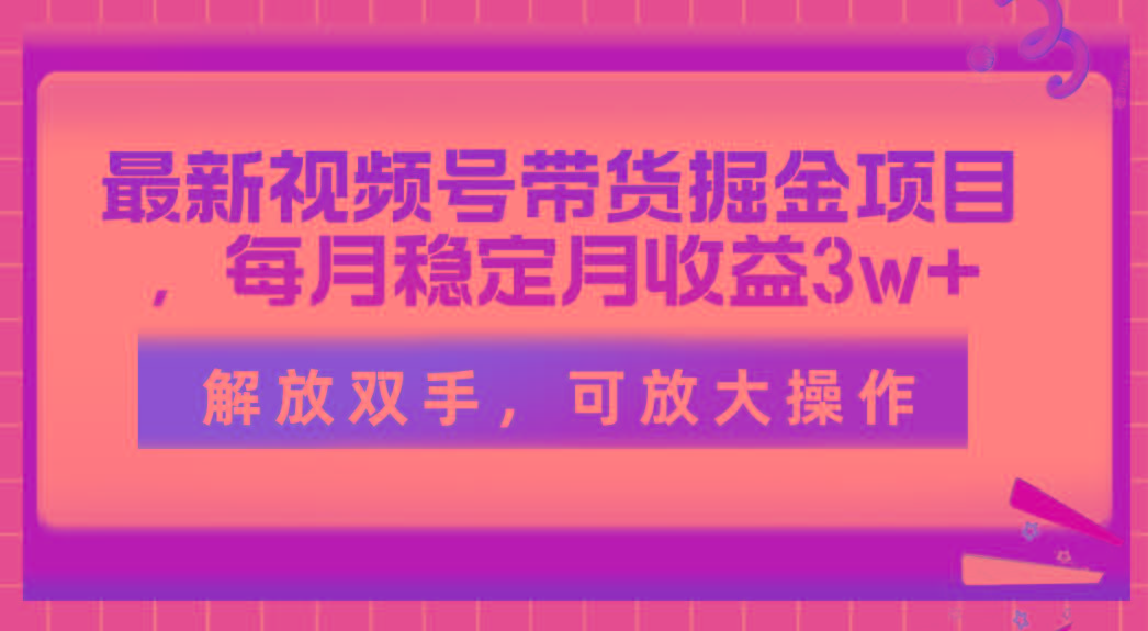 最新视频号带货掘金项目，每月稳定月收益3w+，解放双手，可放大操作-数码之翼