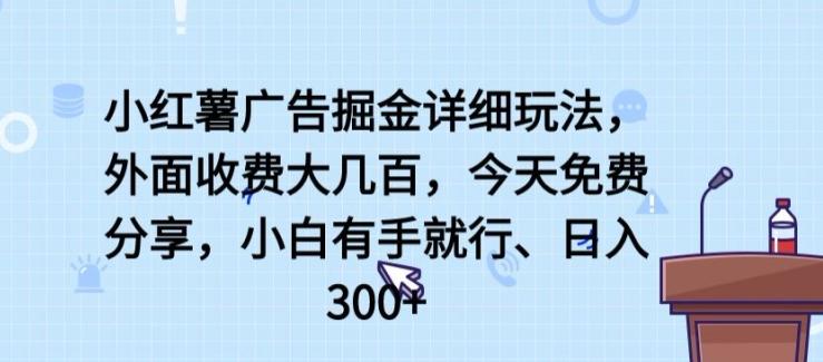 小红薯广告掘金详细玩法,外面收费大几百,小白有手就行,日入300+【揭秘】-数码之翼