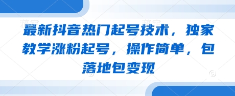 最新抖音热门起号技术，独家教学涨粉起号，操作简单，包落地包变现-数码之翼