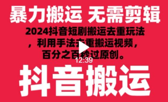 2024最新抖音搬运技术,抖音短剧视频去重,手法搬运,利用工具去重,达到秒过原创的效果【揭秘】-数码之翼