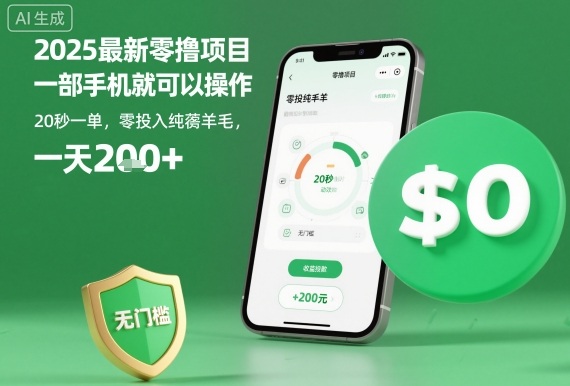 2025最新零撸项目，一部手机就可以操作，20秒一单，零投入纯薅羊毛，无门槛，一天200+【揭秘】-数码之翼