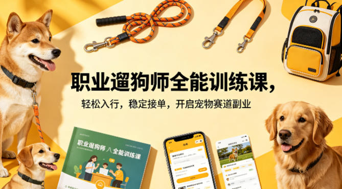 职业遛狗师全能训练课，轻松入行，稳定接单，开启宠物赛道副业-数码之翼