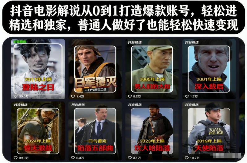 抖音电影解说从0到1打造爆款账号,轻松进精选和独家,普通人做好了也能轻松快速变现-数码之翼