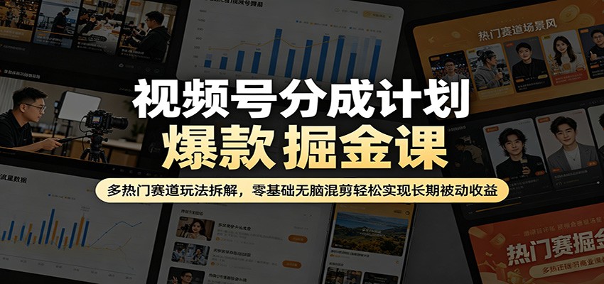 视频号分成计划爆款掘金课：多热门赛道玩法拆解，零基础无脑混剪轻松实现长期被动收益-数码之翼
