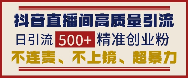 抖音直播间引流创业粉，无需连麦、不用上镜、超暴力，日引流500+高质量精准创业粉-数码之翼