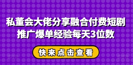 私董会大佬分享融合付费短剧推广爆单经验每天3位数-数码之翼