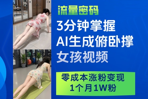 3分钟掌握AI生成俯卧撑女孩视频，零成本涨粉变现，1个月1W粉-数码之翼