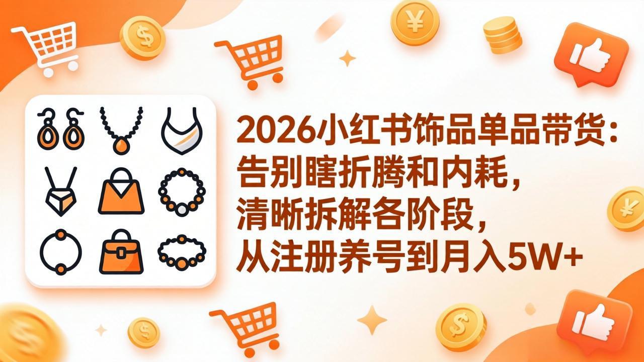 2026小红书饰品单品带货：告别瞎折腾和内耗，清晰拆解各阶段，从注册养号到月入5W+-数码之翼