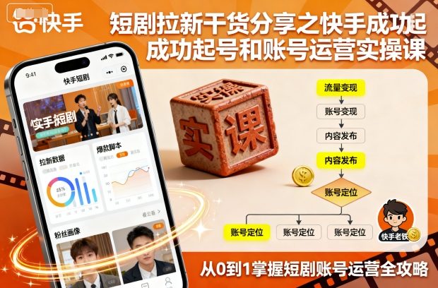 短剧拉新干货分享之快手成功起号和账号运营实操课-数码之翼