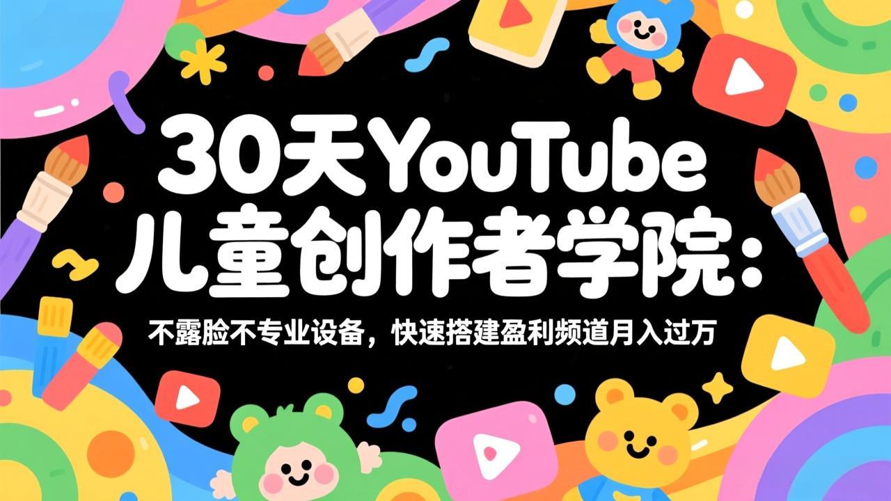 30天YouTube儿童创作者学院：不露脸不专业设备，快速搭建盈利频道月入过万-数码之翼