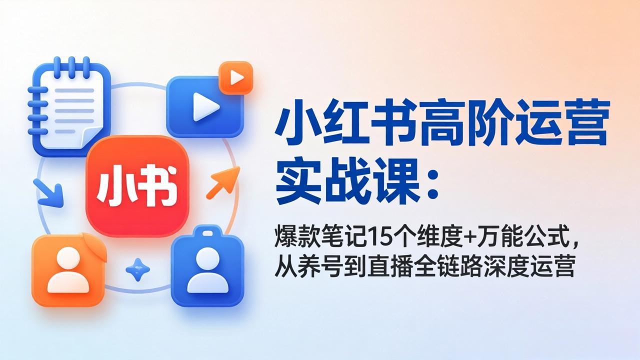 小红书高阶运营实战课:爆款笔记15个维度+万能公式,从养号到直播全链路深度运营-数码之翼