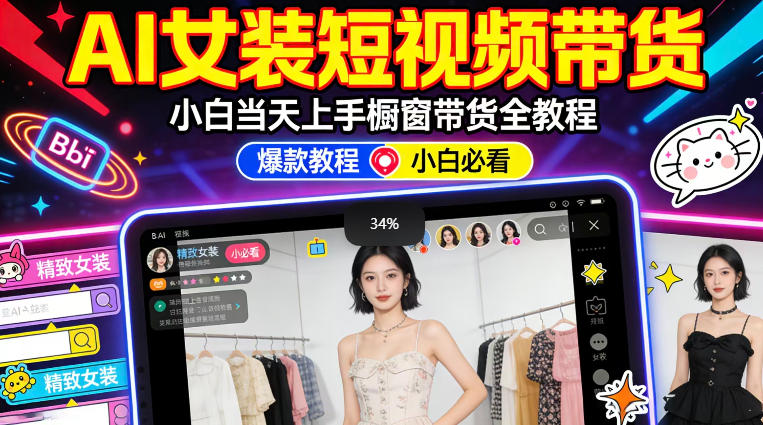 AI女装短视频橱窗带货：小白零门槛当天上手，高佣金爆款轻松賺！-数码之翼