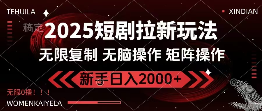 2025短剧拉新玩法，无需注册登录，无限0撸，无脑批量操作日入2000+-数码之翼