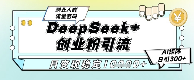 DeepSeek+创业粉精准引流，全新分享课4.0玩法，AI矩阵日引300+，多种变现方式，稳定月入1W-数码之翼