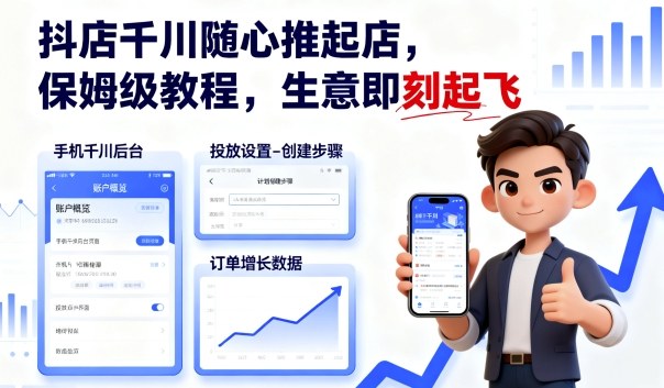 抖店千川随心推起店,保姆级教程,生意即刻起飞-数码之翼