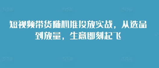 短视频带货随心推投放实战，从选品到放量，生意即刻起飞-数码之翼