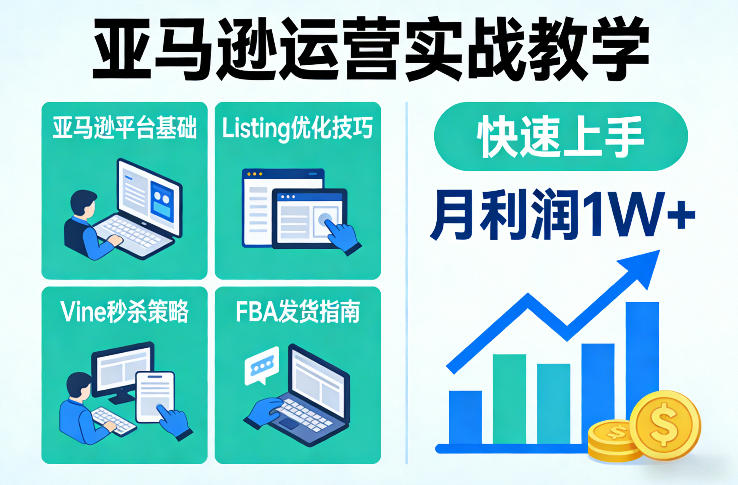 亚马逊运营实战教学,亚马逊平台+Listing优化+Vine秒杀+FBA发货等,快速上手,实现店铺月利润1W-数码之翼