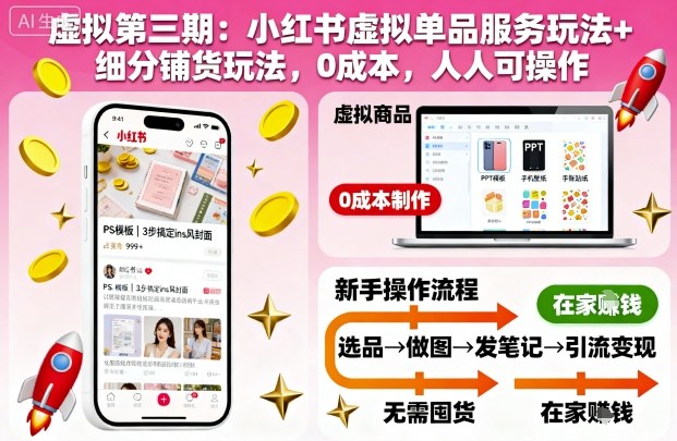 虚拟第三期：小红书虚拟单品服务玩法+细分铺货玩法，0成本，人人可操作-数码之翼