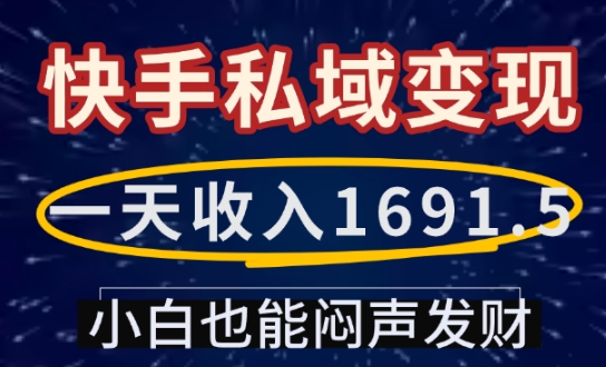 一天收入1691.5，快手私域变现，小白也能闷声发财-数码之翼