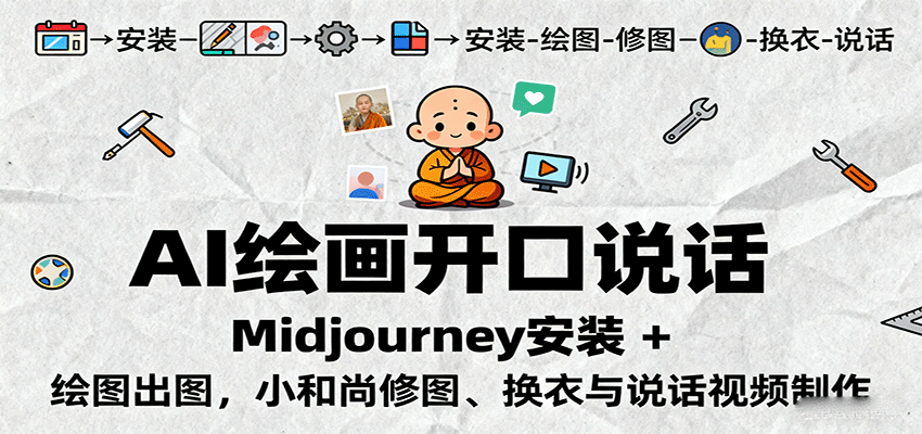 AI绘画开口说话，Midjourney安装 + 绘图出图，小和尚修图、换衣与说话视频制作-数码之翼