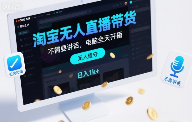 淘宝无人直播带货，不需要出镜，不需要讲话，电脑全天开播，轻松上手，日入1k+【揭秘】-数码之翼