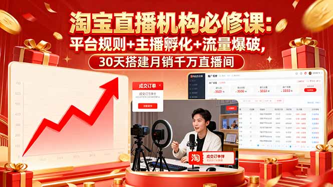 淘宝直播机构必修课：平台规则/主播孵化/流量爆破,30天搭建月销千万直播间-数码之翼