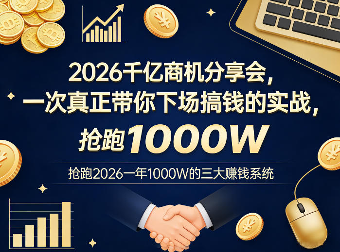 2026千亿商机分享会,一次真正带你下场搞钱的实战,抢跑2026一年1000W的三大賺钱系统-数码之翼