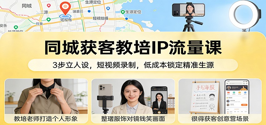 同城获客教培IP流量课:3步立人设,短视频录制,低成本锁定精准生源-数码之翼