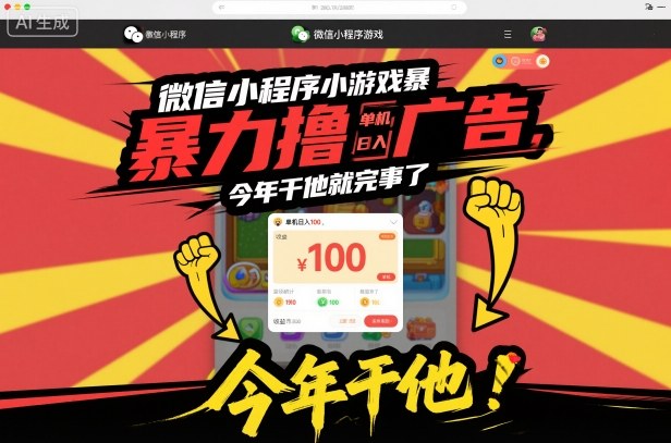 微信小程序小游戏暴力撸广告，单机日入100，今年干他就完事了-数码之翼