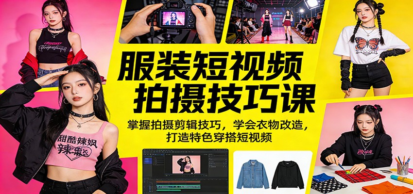 服装短视频拍摄技巧课：掌握拍摄剪辑技巧，学会衣物改造，打造特色穿搭短视频-数码之翼
